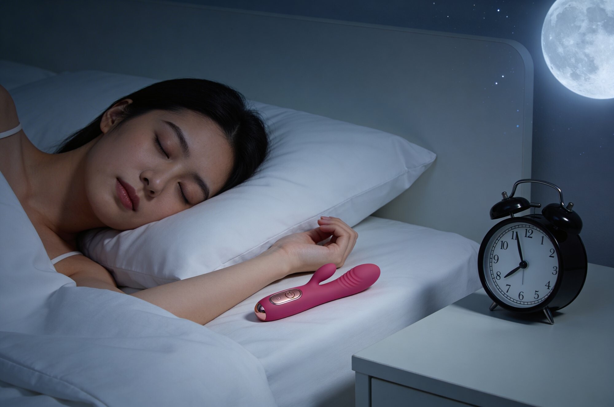 Femeie dormind langa vibrator roz silentios cu lumina de luna — Vibratoare discrete si silentioase | Erotica.ro